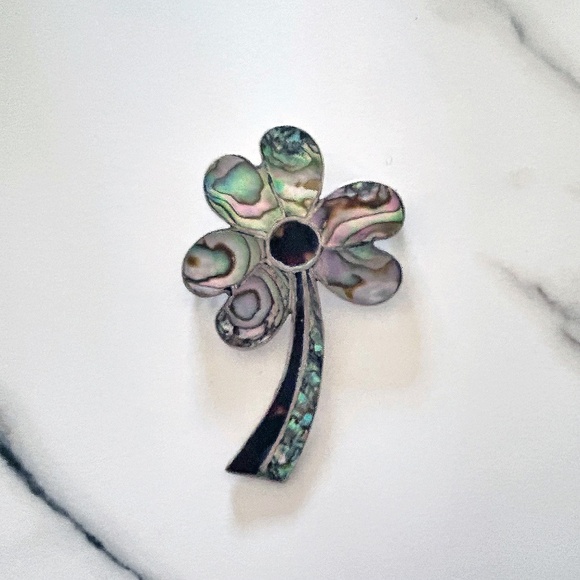 Vintage Sterling silver Abalone flower brooch 925 handcrafted  in Mexico - Picture 1 of 5